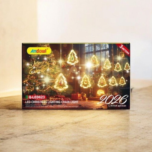 Andowl Christmas LED Curtain Trees Warm Light with Figures 3m New