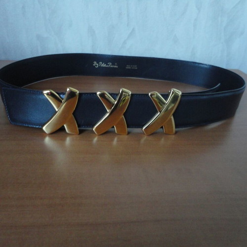 Paloma Picasso designer women's belt used, genuine leather, dark blue, size 85