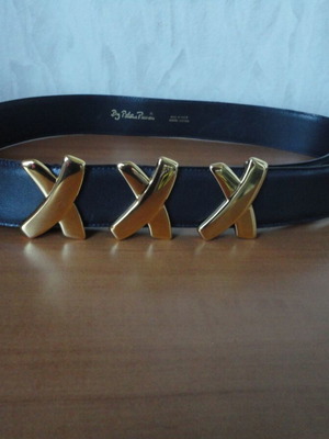 Paloma Picasso designer women's belt used, genuine leather, dark blue, size 85