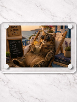 Acrylic fridge magnet "Ζούμε τη στιγμή" new, Summer Cat Vibes