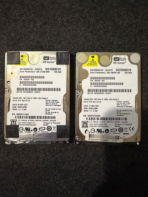 WD Scorpio 2.5" Hard Drives pack of 2, 160GB & 250GB, like new