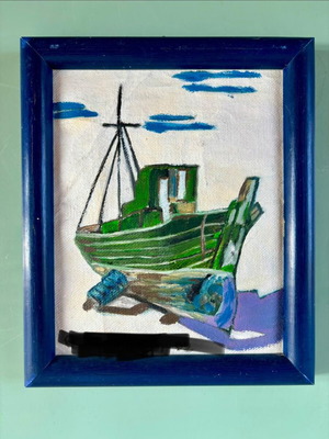 Painting with nautical theme in blue wooden frame