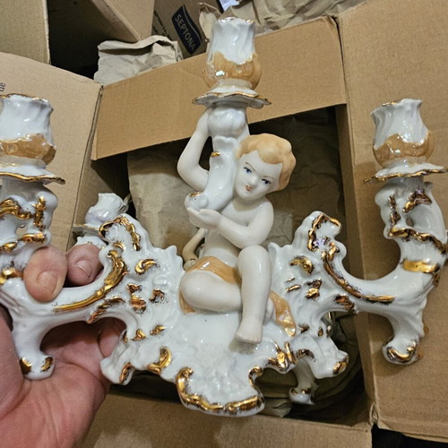 Regal Crown porcelain triple candle holder statue like new vintage