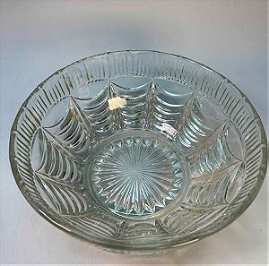 Vintage κρυστάλλινο bowl σερβιρίσματος με ανάγλυφα σχέδια στο εξωτερικό του 9x21 cm