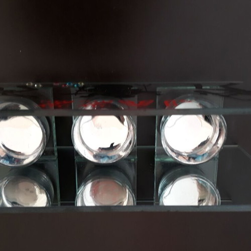Jazz tealight holder used with mirror and glass