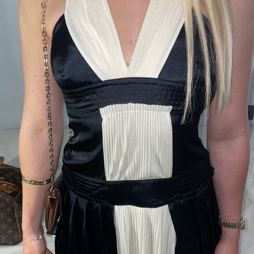 Pinko cocktail dress black cream pleated mini XS like new