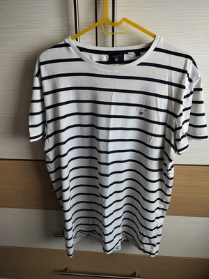 Ανδρικό t shirt Gant σαν καινούργιο, άσπρο με navy ρίγες, μέγεθος L