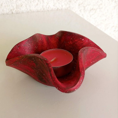 Red Handmade Clay Tealight Candle Holder New