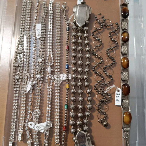 Metal Bracelets with Rhinestones and Beads, New, All Together