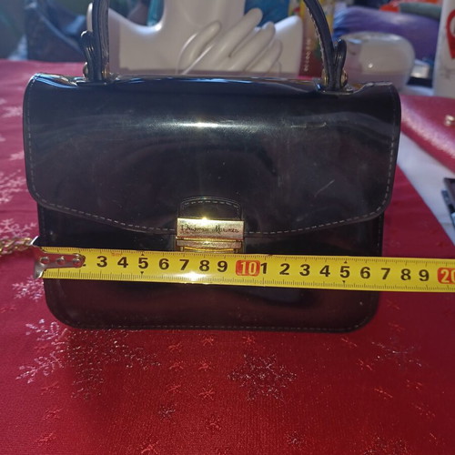 Original Marines Black Patent Leather Handbag like new with Gold Chain