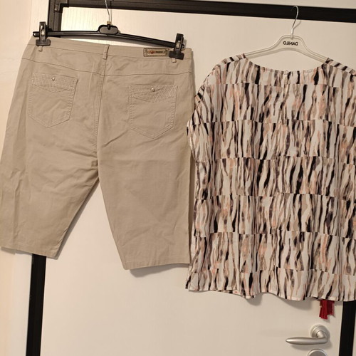 Conos women's beige fabric bermuda shorts and Creation Z summer top set