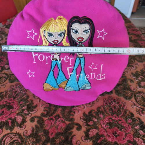 Bratz pillow and keychain used, pink embroidered Cloe and Jade