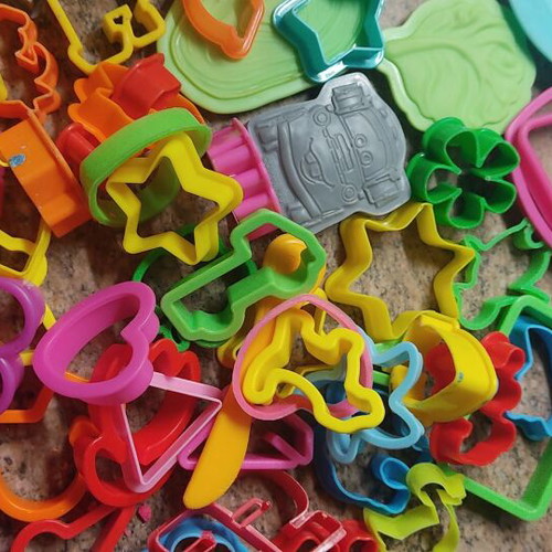 Playdough accessories used, 55 molds, 14 tools and machine