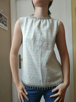 Vintage party top L used, gray silver with strass and sequins