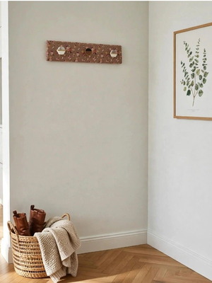 Dusty Flowers Wall Hanger with Ceramic Hooks, Wood Covered with Fabric, 40x14 cm