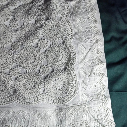Vintage 60s pillowcases set of 2 used with handmade crochet lace