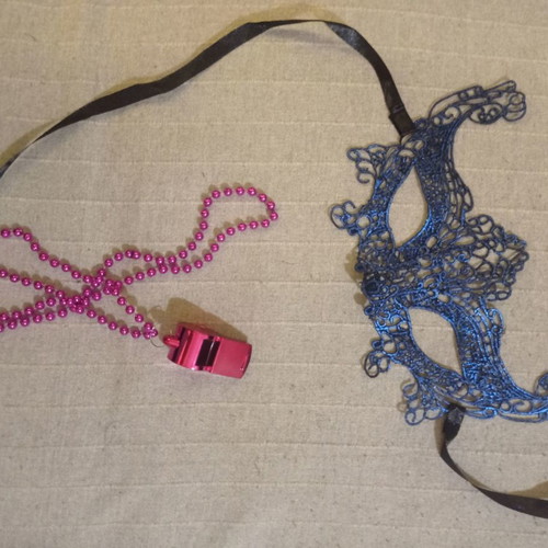 Mask and whistle new blue and fuchsia metallic with pearls