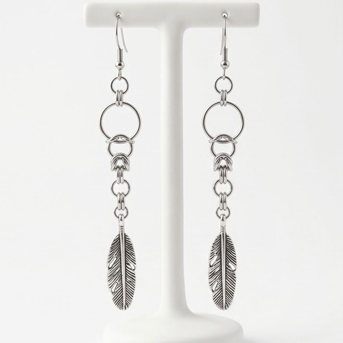 Byzantine Chain Leaf Earrings stainless steel new, silver color