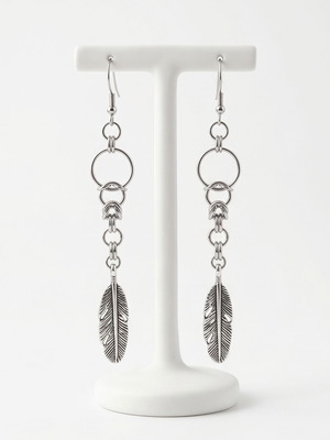 Byzantine Chain Leaf Earrings stainless steel new, silver color