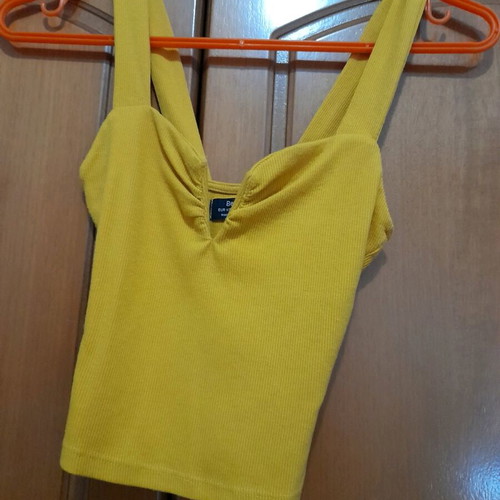 Bershka crop top new mustard rib knit