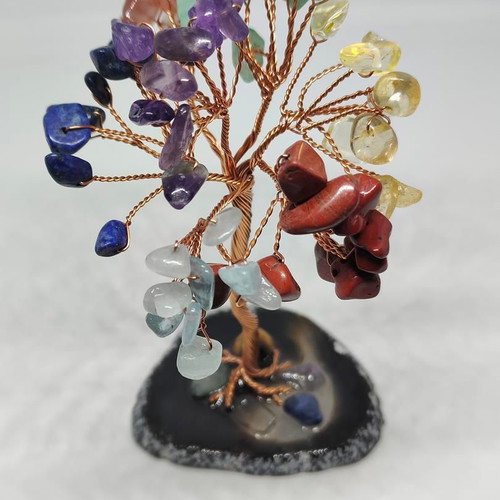 7 Chakra Tree with Semi-Precious Stones and Agate Base like new