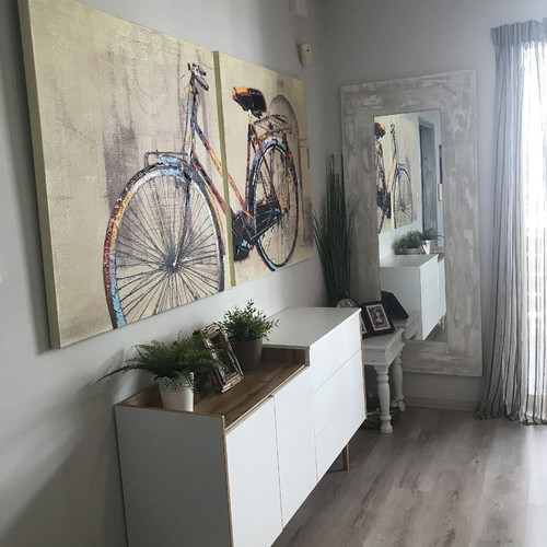 Oil painting used with bicycle motif, 2 separate canvas pieces