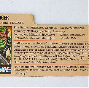 GI Joe "Stalker" (1982) (US) filecard
