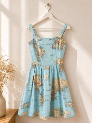 Vintage Φόρεμα World Map Dress βαμβακερό skater φόρεμα καινούργιο