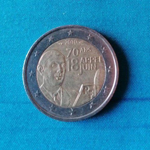 France 2 Euro 2010 Commemorative Coin 70th Anniversary De Gaulle used