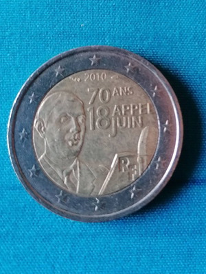 France 2 Euro 2010 Commemorative Coin 70th Anniversary De Gaulle used