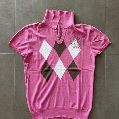 DDP Pink Y2K Knitted Polo with Argyle Pattern Size M Like New