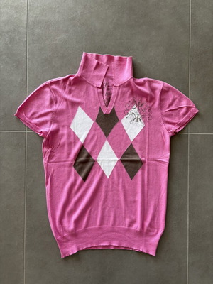DDP Pink Y2K Knitted Polo with Argyle Pattern Size M Like New