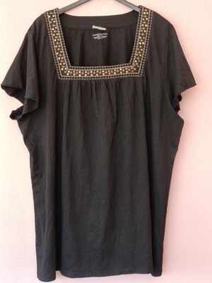 Charter Club black blouse plus size 5-6XL with embroidery, boho style