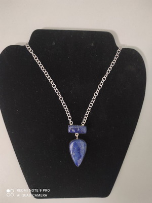 Silver Necklace with Lapis Lazuli Stone new, 45 cm chain
