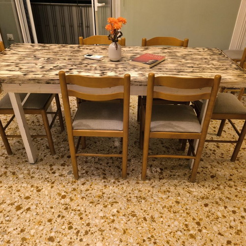Handmade table with sturdy detachable base, 180x68 cm