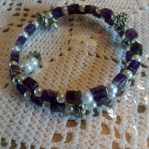 Handmade bracelet in dark aqua purple new with semi-precious beads