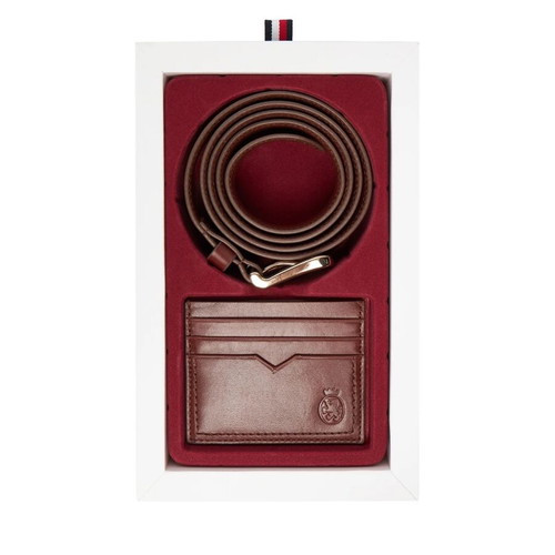 Ζώνη και δερμάτινη κάρτα Tommy Hilfiger καφέ καινούργιο