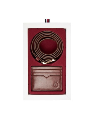 Ζώνη και δερμάτινη κάρτα Tommy Hilfiger καφέ καινούργιο