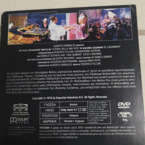 Casanova DVD used, foreign cinema by Federico Fellini, subtitles