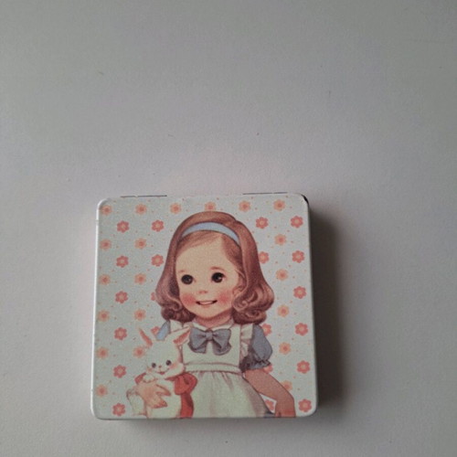 Pocket mirror with girl design used, pink