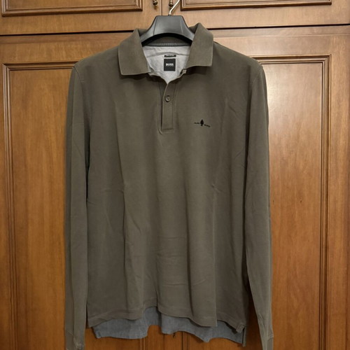 HUGO BOSS men's long-sleeve polo Pima Cotton khaki