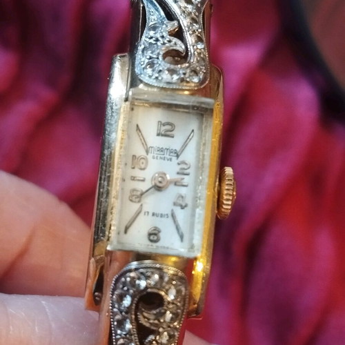 Miramare Geneve gold antique watch 1955 like new with diamonds