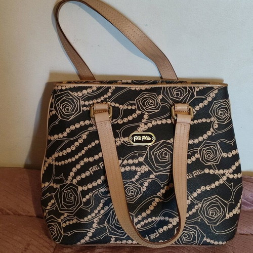 Folli Follie leather bag used, brown with beige