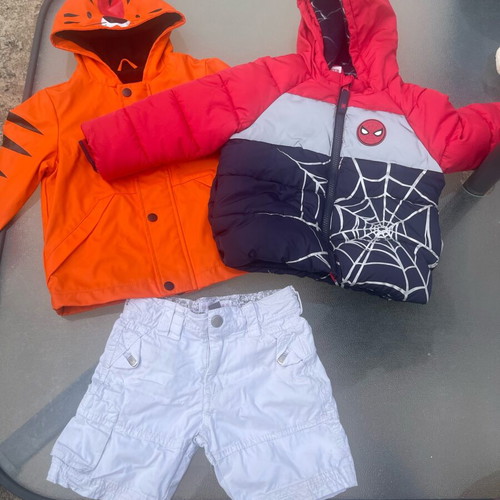 Raincoat tiger, Marvel Spider Man jacket and Zara shorts like new