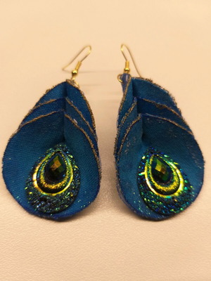 Σκουλαρίκια μπλε σαν καινούργια με οφθαλμοειδείς χάντρες παγωνιού