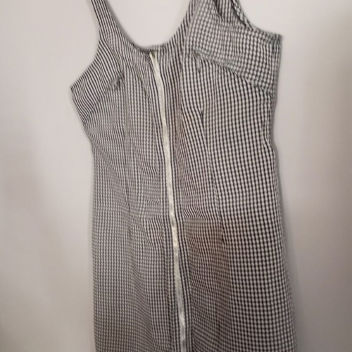 Women's dress with front zipper, white and gray
