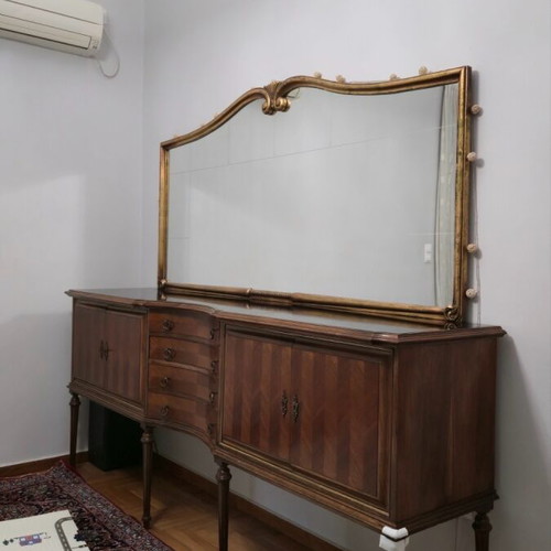 Vintage walnut buffet refurbished with removable mirror