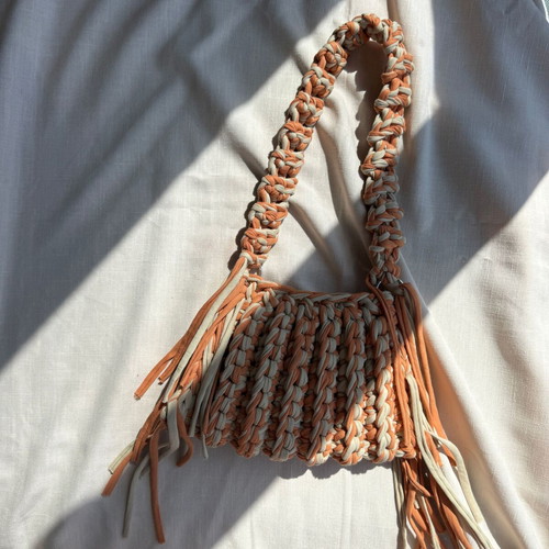 Handmade Crochet Fringe Shoulder Bag new, beige and brown