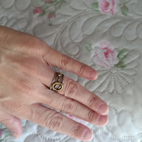 Handmade ring with adjustable closure, like new, gold and silver
