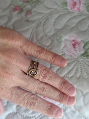 Handmade ring with adjustable closure, like new, gold and silver